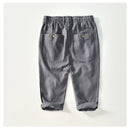 Summer Linen Straight Leg Casual Pants Men's Loose Fit Seven-Quarter Length Breathable