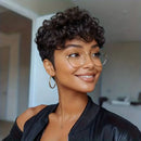 Black Layered Curly Pixie Wigs Human Hair Natural Realistic Tangle Free Pre Plucked For Women