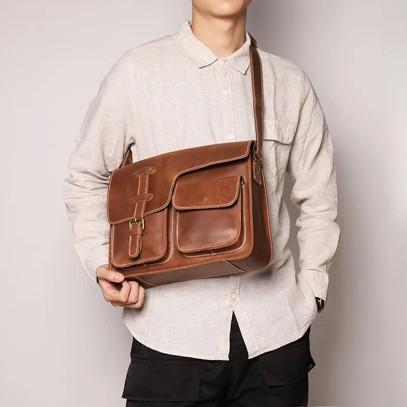 Retro casual shoulder bag Men's leather shoulder bag messenger bag Large capacity messenger bag