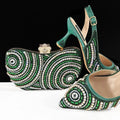 Women Silver Shoes and Bag Set Rhinestone Handbag Italian Design Wedding