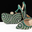 Women Silver Shoes and Bag Set Rhinestone Handbag Italian Design Wedding