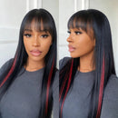 Pink Straight Human Hair Wigs With Bangs Full Wig Highlight Wig Human Hair Wigs