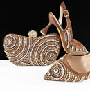 Women Silver Shoes and Bag Set Rhinestone Handbag Italian Design Wedding