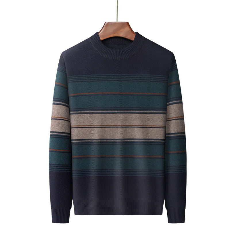 Casual O-Neck Striped Sweater Shirt Autumn Winter Knitwear Pullover Men Clothing Fashion Streetwear Jersey