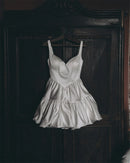 Elegant Two Wide Straps V-neck Short/Mini Satin Wedding Dresses Custom Made Bridal Grown