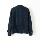 Kid Leather Jacket for Women Double Breasted Short  Jacket Lapel Epaulet Trench Coat