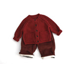 Christmas Kids Clothes O-Neck Red Sweaters Single Breast Boys Knit Cardigans Girls Sweater