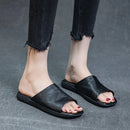Women Genuine Leather Slippers Summer Slip On Outside Casual Sole Retro Women Flat Slippers