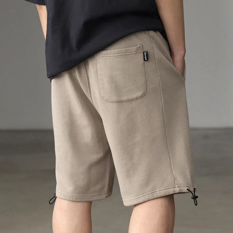 Summer Retro Knitted Shorts Men's Straight Washed Pure Cotton Drawstring Loose Sports Shorts