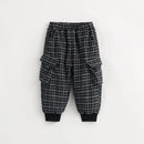 Boys Black and White Check Single Tweed Drawstring Trousers Pants Trousers for Winter