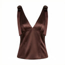 Summer Women's Tank Tops Casual Satin Slim Fit Tie Shoulder Vest