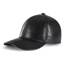 Black textured leather baseball cap on a white background, Obroi