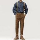 Retro Men Pants Loose Casual Corduroy Straight Autumn Male Solid Color Straps Jumpsuits