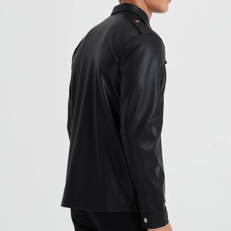 Men's leather shirt Elastic shirt long sleeve