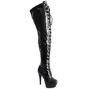 Boots Women Black Side Zipper Thin High Heels Round Toe Front Strap Lace Up Platform Thigh Boots