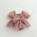 Pink dress with puff sleeves on a white background, Obroi