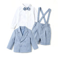 Toddler Baby Boy 3-Pcs Checked Formal Suit Set with Blazer Suspender Shorts Gentleman Outfit