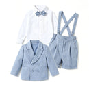 Toddler Baby Boy 3-Pcs Checked Formal Suit Set with Blazer Suspender Shorts Gentleman Outfit