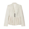 Women Long Sleeve Striped Peplum Blazer Chic Lady Elegant Casual Work Wear Coat