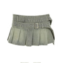 Obroi Green denim skirt with belt on a white background