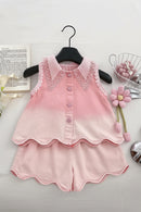 Girls Baby Summer Clothes Pink Denim 2pieces Sets Lace Tassel Tops Shirts shorts elegant Kids Children Princess Clothing