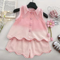 Girls Baby Summer Clothes Pink Denim 2pieces Sets Lace Tassel Tops Shirts shorts elegant Kids Children Princess Clothing
