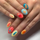 Handmade Nails Press on Short Hand Painted Lobster Fish Fruit Nail Art Homemade Strawberry Blueberry Stripe Press on Nails