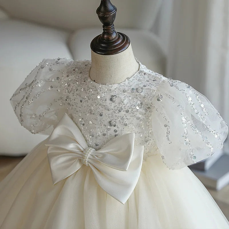 Spring Girls Princess Dress Toddler Baby Girls Baptism Christening Gown Party Wedding Princess White Tulle