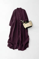 Women Spring Summer Single Breasted Shirt Dress Long Sleeve Casual Loose Midi Dresses