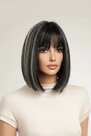 Wig Medium Length Linen Brown Hair Highlighted Mixed Color Bobo Short Hair Shoulder Straight Bangs Wigs