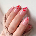 Simple White Nails Pink Heart Pattern Almond False Nail Wear for Fingernail DIY Decoration Patches