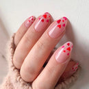 Simple White Nails Pink Heart Pattern Almond False Nail Wear for Fingernail DIY Decoration Patches