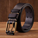 Men Belt Genuine Leather Belt Copper Double Needle Buckle Handmade Jeans Belt Male Strap