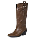 Brown leather boot with a buckle on a white background, Obroi