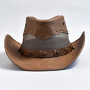 Leather Western Cowboy Hat For Men Wide Brim Gentleman Church Jazz Cap Hats