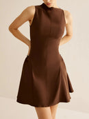 Slimming Dress For Women Round Neck Sleeveless High Waist Minimalist Dresses Female