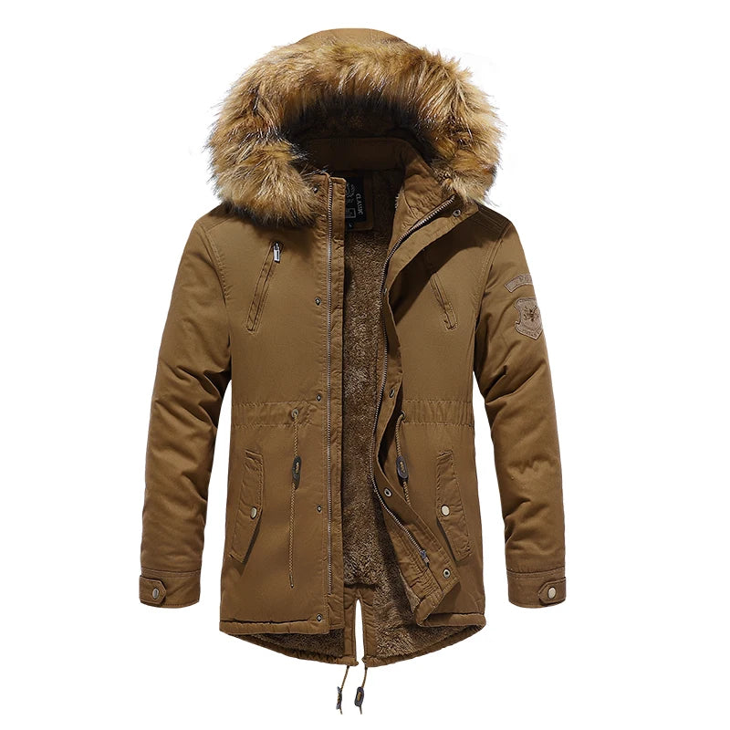 Winter Jacket Parkas Men Cotton Thick Fleece Warm Collar Hooded Parka Casual Multiple Pockets Windproof Jackets