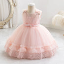 Summer Baby Dresses Pearls Lace Birthday Dress for Toddler Wedding Party Gown