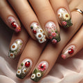 24pcs Spring Flowers False Nails Wearable Detachabe Square Press on Nails for Girls