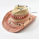 Natural Straw Hats for Women Ethnic Western Cowboy Hat Summer Holidays Beach Sun Hat