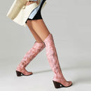 Thigh Boots Women Toe Heels 7cm Embroider Leisure Female