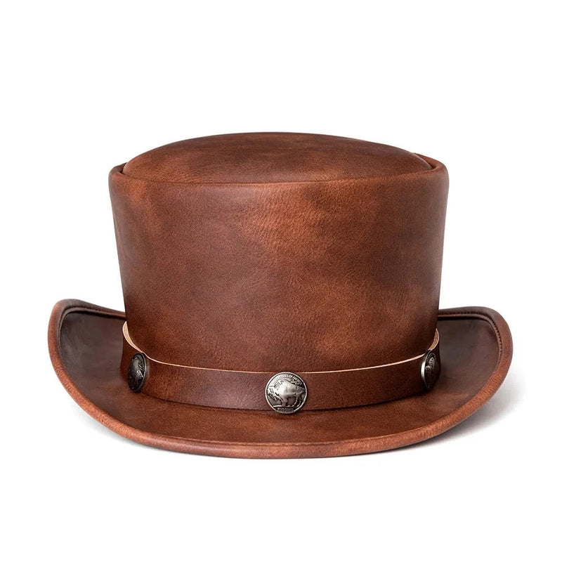 Leather Top Jazz Hat For Men Women Magic Party Cylinder Hat Halloween Cosplay Dress Caps