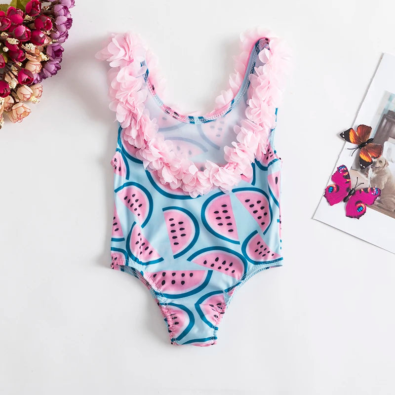 Baby Girl Swimsuits One Piece Swimwear Flower Swimming Set Toddler Kids Beachwear Ruffle Bath Bikini Backless Swimwear
