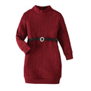 Autumn Kids Girls Casual Princess Dress Long Sleeve Turtleneck Knit Dress Belt Spring Clothes