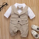 Newborn Formal Anniversary Dress Boy Vest Romper Infant Plaid Outfit Clothing Set Toddler Child Cotton Party Suit 3-24 M