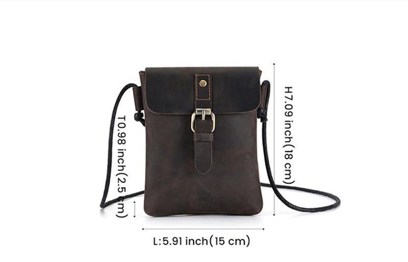 Genuine Leather Men Vintage Casual Messenger Bag Mini Leather Shoulder Crossbody Bag