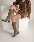 Boots Women Shoes Slip on Women's Black Apricot Flock Wedges Western Boots Lady Autumn Winter