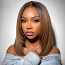 Hair 7x5 Bye-Bye Knots Chestnut Brown Ombre Straight Bob Wig Human Hair Pre Cut Pre Bleached Glueless Wig
