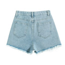 Summer Denim Shorts Women Firework Embroidery Beaded Ripped Raw Hem Jean Shorts