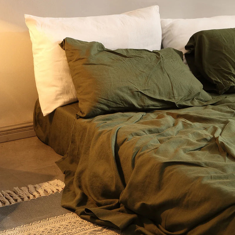 Bed Sheet Set 4 Piece Linen Bedding Sheet 2 Pillowcases Flax Sheets Set Bedding Set